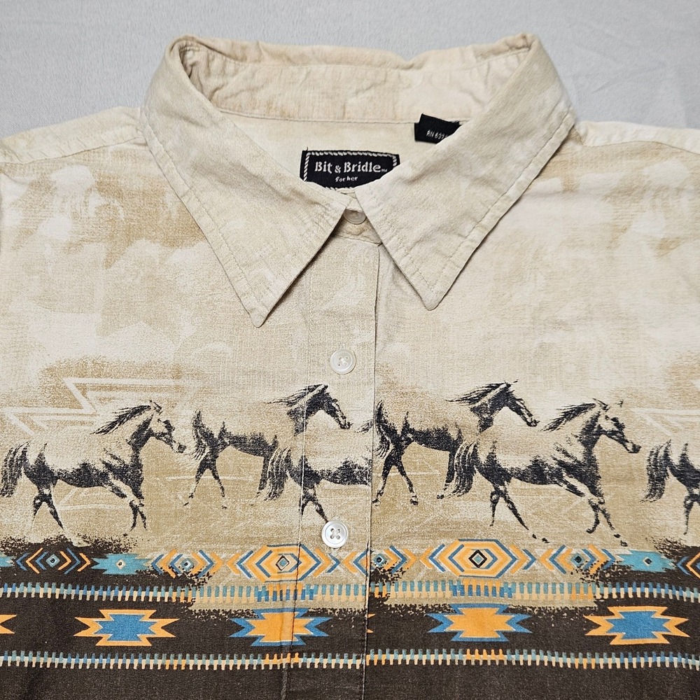 Bit & Bridle Sleeveless Shirt Womens XL Brown Horse Southwestern Western Top
